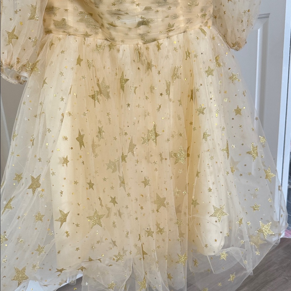 Elegant Starry Cream and Gold Baby Doll Dress - Picture 6 of 8